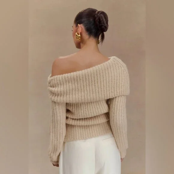 Meshki Cream Off-the-Shoulder Knit Sweater - Picture 2 of 12
